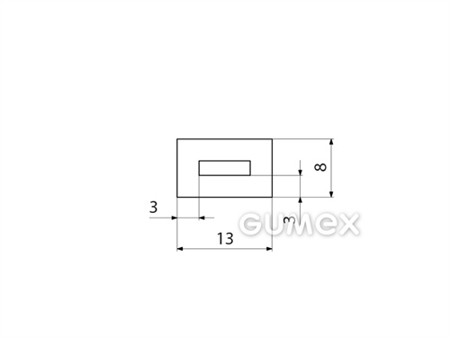 Rechteckiges Silikonprofil mit Loch, 8x13mm, 60°ShA, -60°C/+180°C, transparent, 